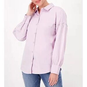 Candace  Cameron Bure Womens Blouse Ruffle Sleeve Button Front Lavender Size M